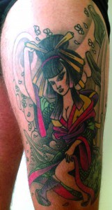 Figure 2 Coloured tattoo to the leg made 4 years ago